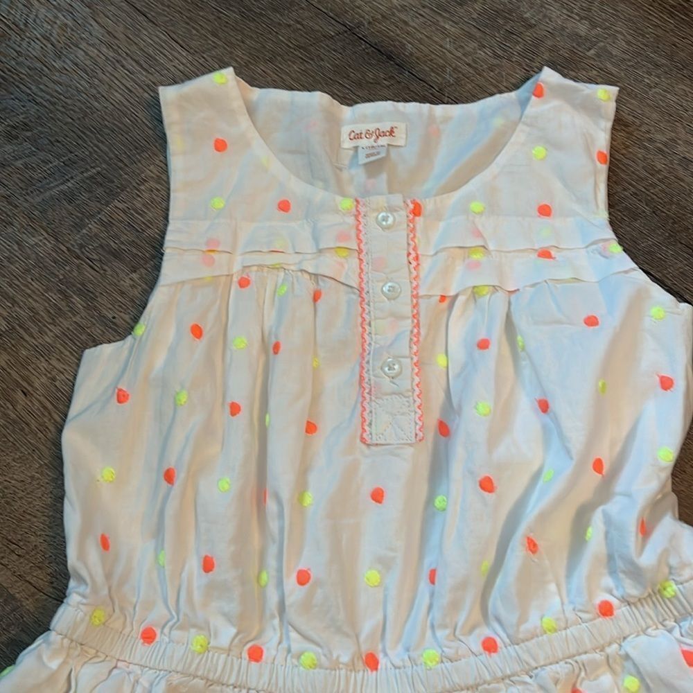 Cat & Jack Girls Large 10/12 Dress Summer White Neon Polka Dot L Pockets - Picture 4 of 9